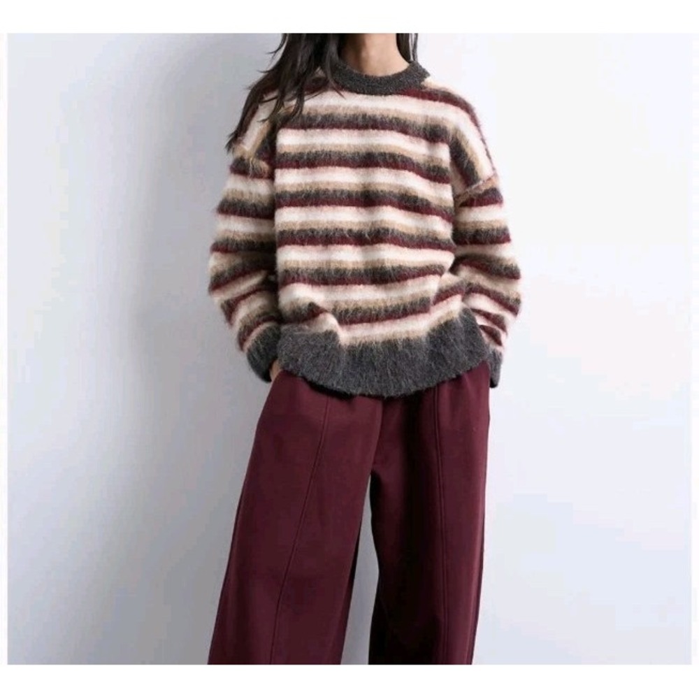 TOPSHOP Women's Knitted Fluffy Stripe Jumper Oversized Fit Size XS NWT $75